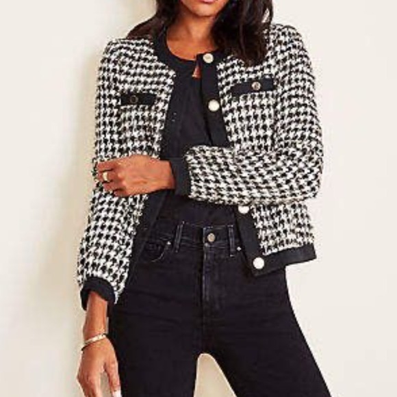 Ann Taylor Jackets & Blazers - Ann‎ Taylor Petite Houndstooth Tweed Jacket Black White Size XSmall New With Tag